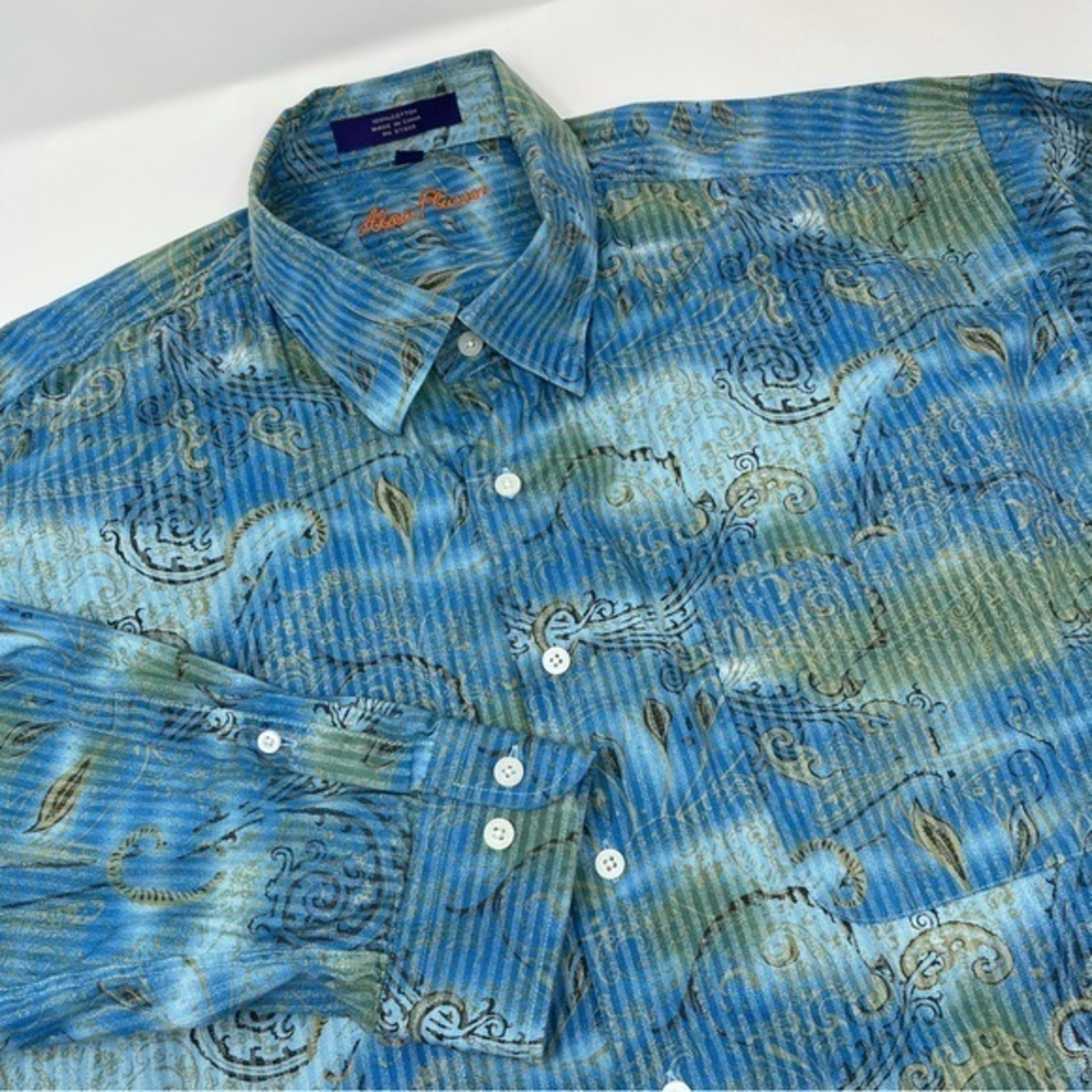 Alan Flusser Blue and Teal Swirl-Print Button-Down Shirt